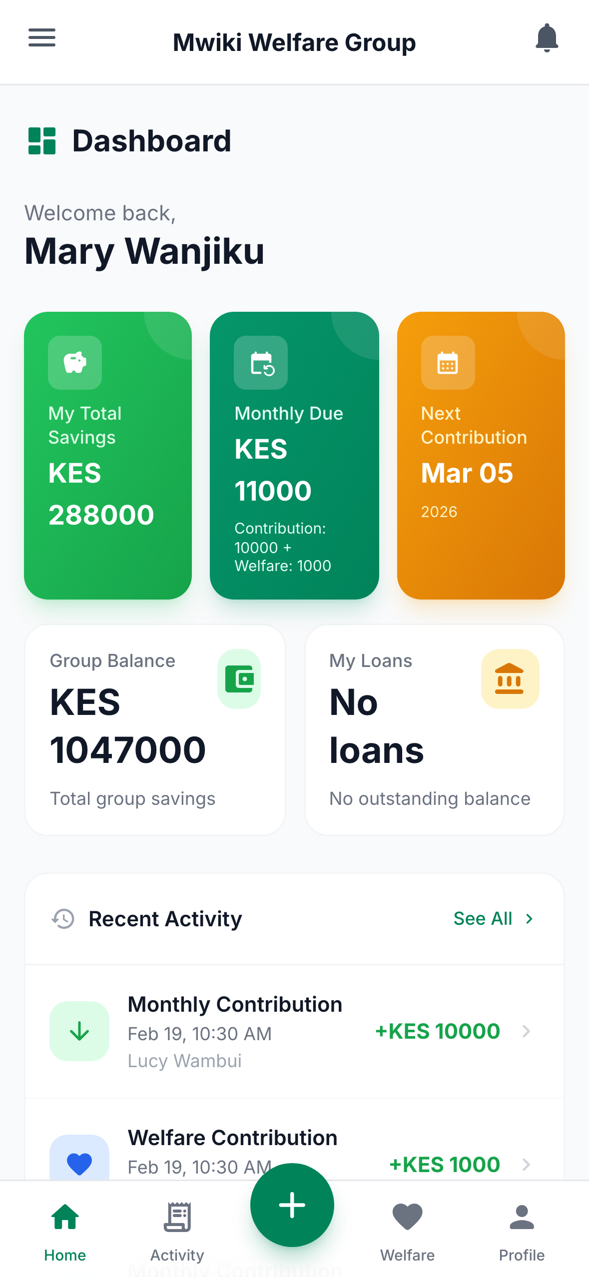 MyChama.app mobile dashboard